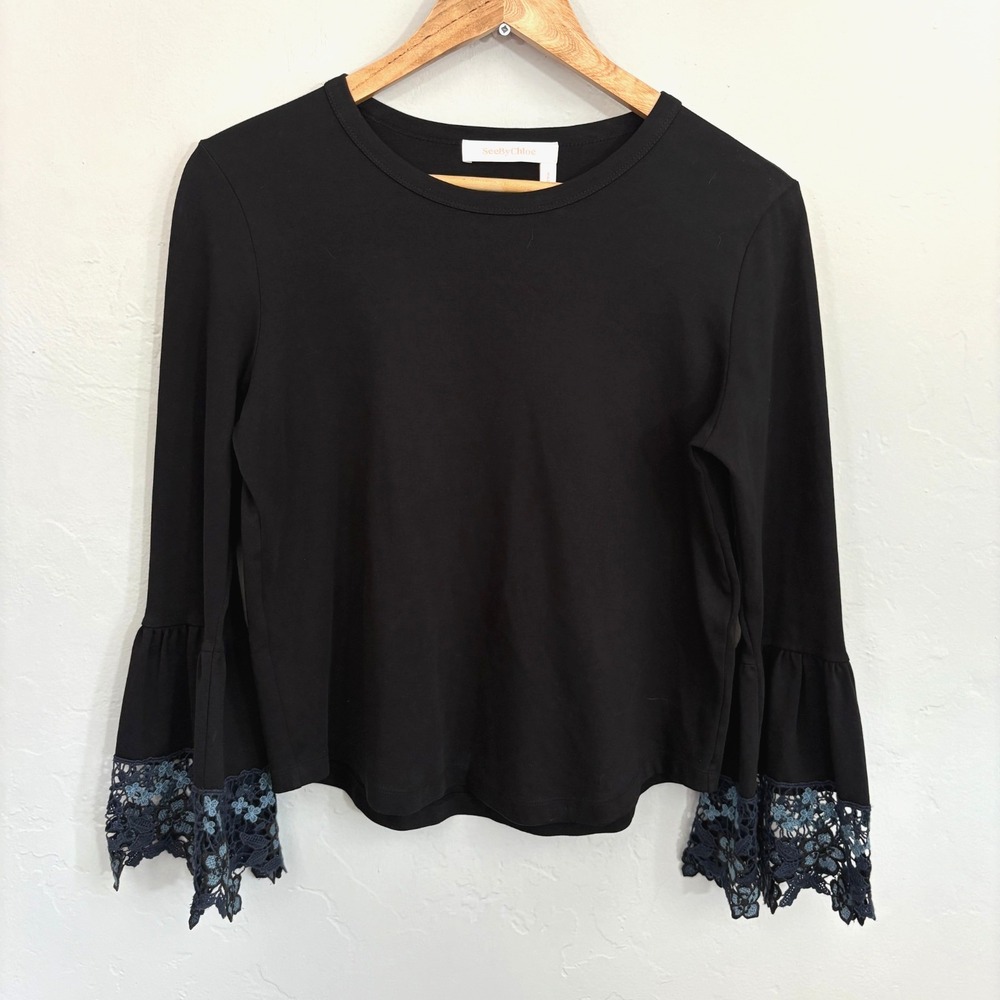 See by Chloe Top Women Size Medium Black Lace Bell Sleeves